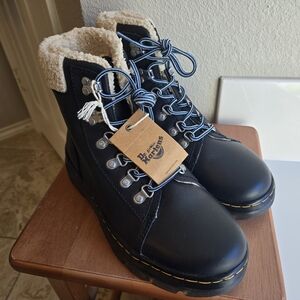 Dr. Martens Air Wave Black Leather Faux Fur Boots